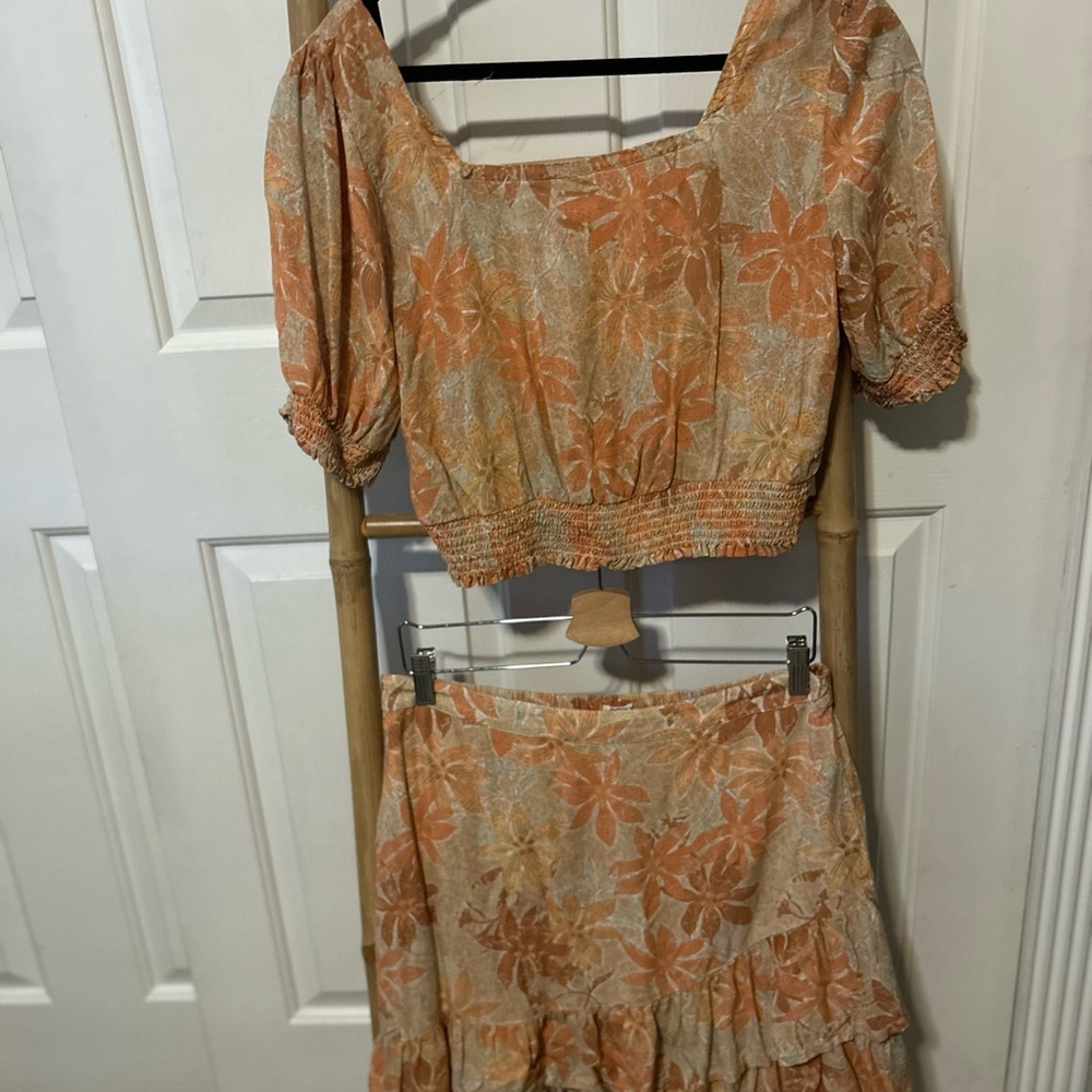 Floral Orange and Cream Skirt Set